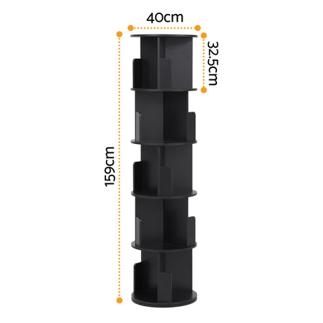 Artiss 5 Tiers Bookshelf Swivel Bookcase Display Shelves Stand Round Black