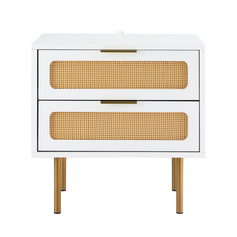 Artiss Rattan Bedside Table 2 Drawers Pine