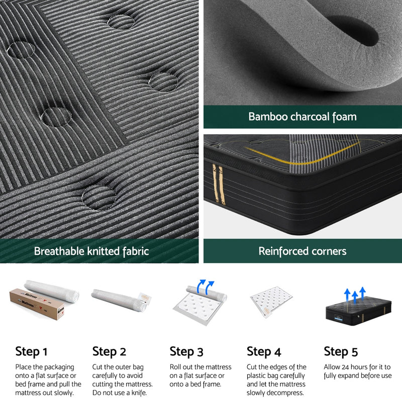 35cm Giselle Mattress King Single Bed Bamboo Pocket Firm Foam