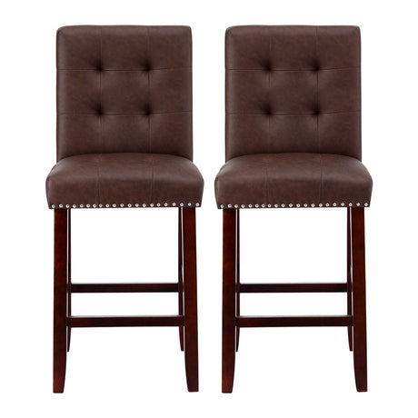 Artiss 2x Bar Stools Kitchen Dining Chairs Counter PU Leather Wooden Ada Brown