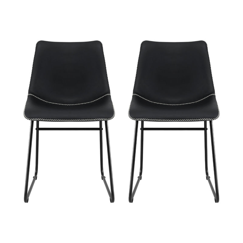 Artiss 2x Dining Chairs Retro PU Leather Kitchen Lounge Cafe Accent Chair Black