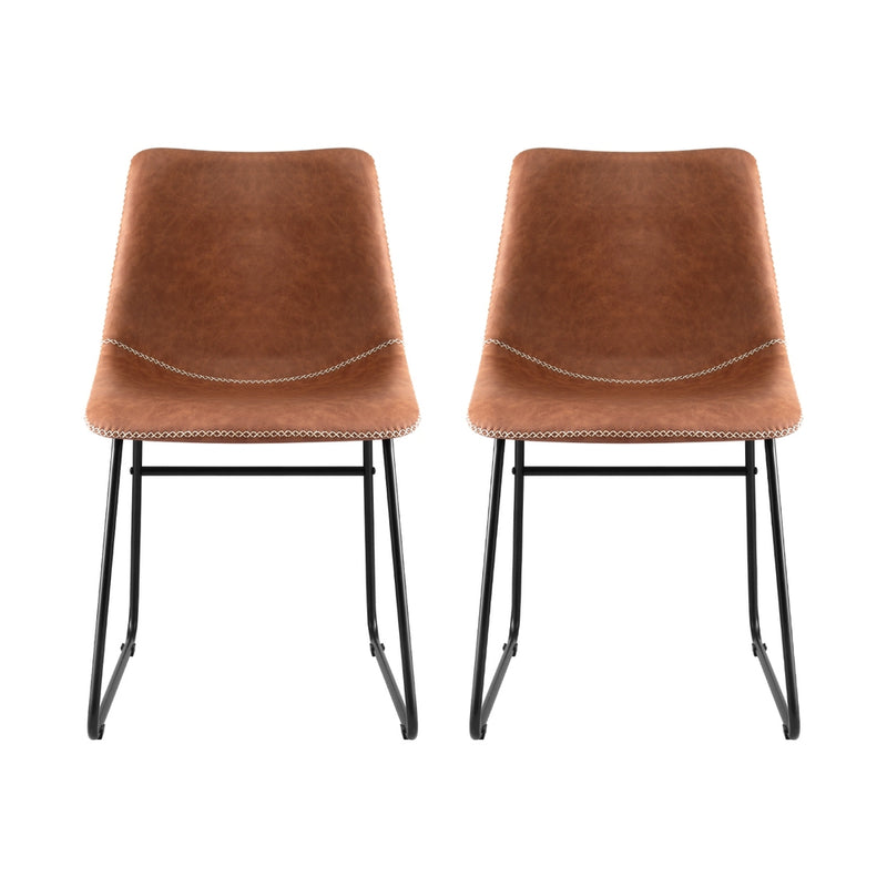 Artiss 2x Dining Chairs Retro PU Leather Kitchen Lounge Cafe Accent Chair Brown