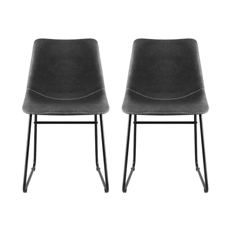 Artiss 2x Dining Chairs Retro PU Leather Kitchen Lounge Cafe Accent Chair Grey
