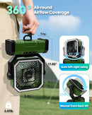 20000mAh Portable Camping Fan, Rechargeable Battery Operated Oscillating Camp Tent Fan W/Remote control, 4 Speeds, LED lights & 360° Rotation Hook for Outdoor RV Travel Green
