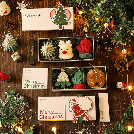 3PCS Christmas Scented Candle Gift Set - Elk, Tree, Gingerbread Man, Glove Shaped for Women, Xmas Home Decor, Party, Bedroom, Table Decorations