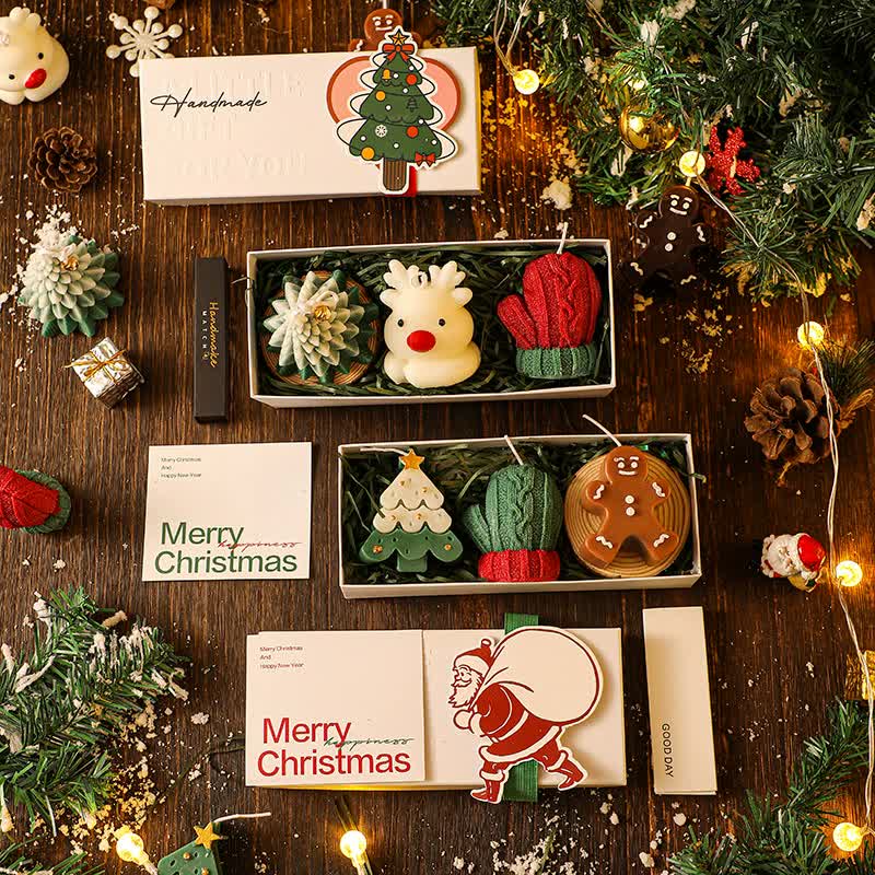 3PCS Christmas Scented Candle Gift Set - Elk, Tree, Gingerbread Man, Glove Shaped for Women, Xmas Home Decor, Party, Bedroom, Table Decorations