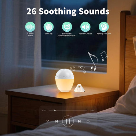 3 in 1 Smart Sound Machine, White Noise Machine with Noise Detection, Night Light, Bluetooth Speaker, Rechargeable Battery, 26 Soothing Sounds and Portable Design for Kids & Adults
