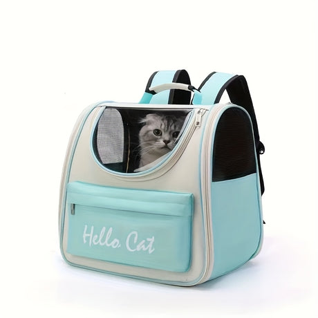 GREEN Hello Cat Nylon Pet Backpack, Large Capacity Foldable Travel Carrier with Zipper Closure, Easy Access for Cats and Small Dogs, Pet Travel Bag with Handle for Puppies and Kittens