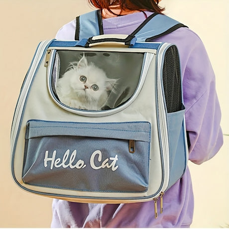 Hello Cat Nylon Pet Backpack, Large Capacity Foldable Travel Carrier with Zipper Closure, Easy Access for Cats and Small Dogs, Pet Travel Bag with Handle for Puppies and Kittens(YELLOW)