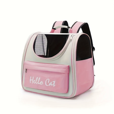 Hello Cat Nylon Pet Backpack, Large Capacity Foldable Travel Carrier with Zipper Closure, Easy Access for Cats and Small Dogs, Pet Travel Bag with Handle for Puppies and Kittens(YELLOW)