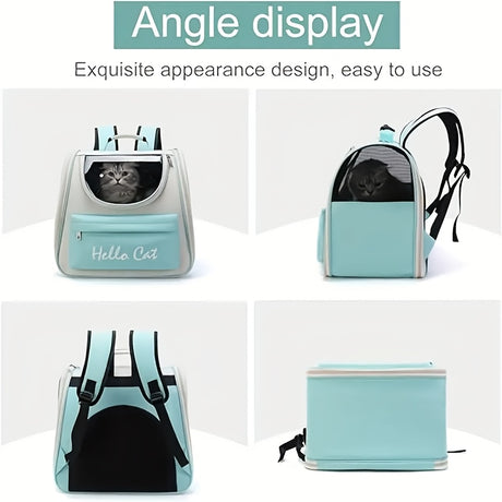 Hello Cat Nylon Pet Backpack, Large Capacity Foldable Travel Carrier with Zipper Closure, Easy Access for Cats and Small Dogs, Pet Travel Bag with Handle for Puppies and Kittens(BLUE)