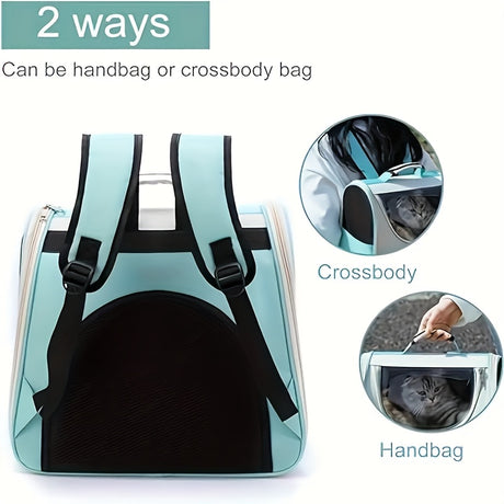 Hello Cat Nylon Pet Backpack, Large Capacity Foldable Travel Carrier with Zipper Closure, Easy Access for Cats and Small Dogs, Pet Travel Bag with Handle for Puppies and Kittens(BLUE)