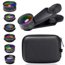 15-in-1 kit with multiple special effects functions, compatible with iPhone and Android smartphones. Includes: 198 fisheye, 0.63x wide angle, 15x macro, 2x telephoto, CPL polarizer, kaleidoscope lens, star filter, mist filter, radial filter