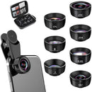 15-in-1 kit with multiple special effects functions, compatible with iPhone and Android smartphones. Includes: 198 fisheye, 0.63x wide angle, 15x macro, 2x telephoto, CPL polarizer, kaleidoscope lens, star filter, mist filter, radial filter