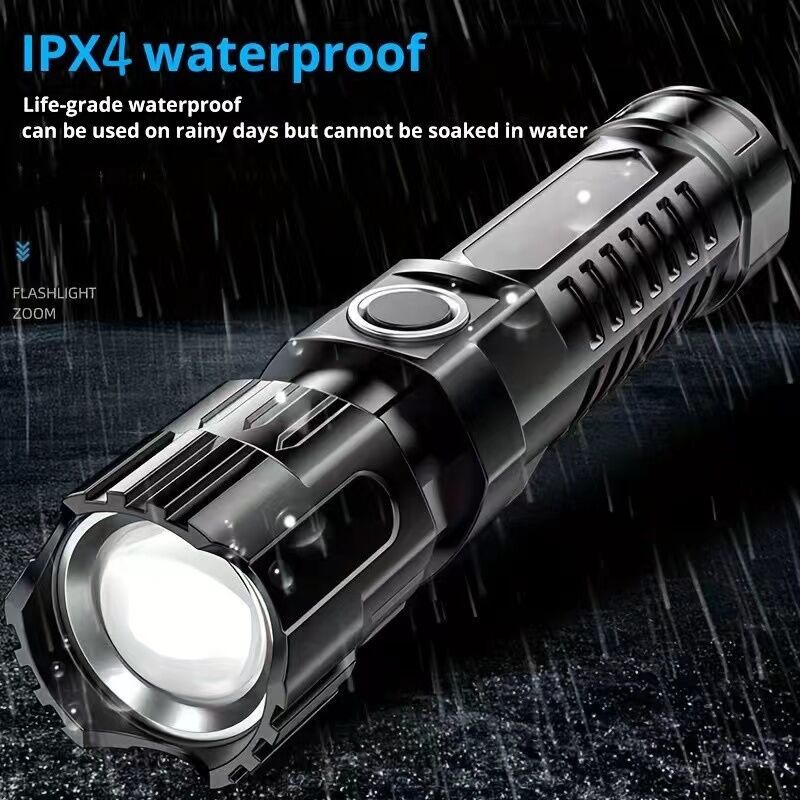 1 USB rechargeable flashlight, ultra-bright LED handheld outdoor emergency light, with telescopic zoom, wide beam, 1800mAh lithium battery, 150 lumens, suitable for camping, hiking, exploration and daily use, camping flashlight