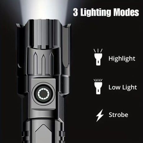 1 USB rechargeable flashlight, ultra-bright LED handheld outdoor emergency light, with telescopic zoom, wide beam, 1800mAh lithium battery, 150 lumens, suitable for camping, hiking, exploration and daily use, camping flashlight