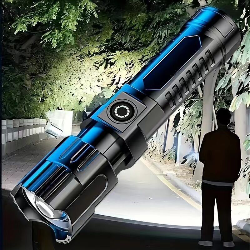 1 USB rechargeable flashlight, ultra-bright LED handheld outdoor emergency light, with telescopic zoom, wide beam, 1800mAh lithium battery, 150 lumens, suitable for camping, hiking, exploration and daily use, camping flashlight