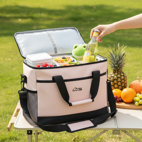 Beige Insulated Picnic Cooler Bag: Portable Waterproof Ice Bag for Outdoor Camping, Picnics & Home Use（30L）