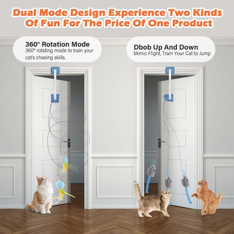 Rechargeable Electric Cat Teaser with Remote: Interactive 2-Mode Door Clip Toy for Australian Cats’ Exercise & Fun (Blue)