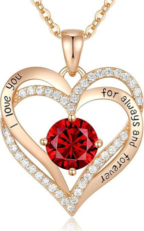 Forever Love Heart Birthstone Necklace: 925 Sterling Silver Personalized Jewelry for Mom, Wife, Friend with 12 Month Stone Options（red diamond,January）