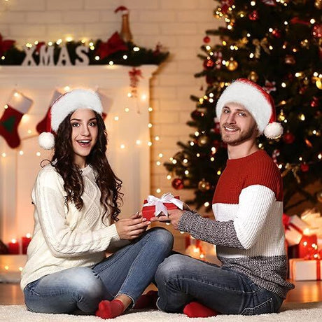 10 Pack Christmas Santa Hats for Adults - Extra Thicken Velvet Santa Claus Hats for Women Men Fluffy Plush Xmas Hats Christmas Party Supplies New Year's Eve Party Hats for Adults Teenagers