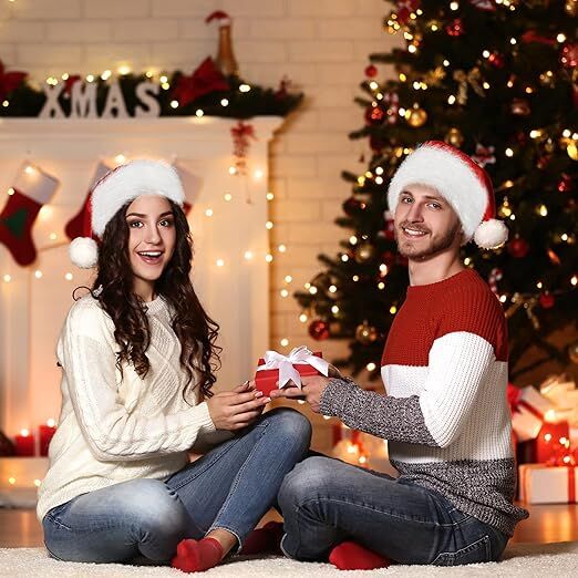 3 Pack Christmas Santa Hats for Adults - Extra Thicken Velvet Santa Claus Hats for Women Men Fluffy Plush Xmas Hats Christmas Party Supplies New Year's Eve Party Hats for Adults Teenagers