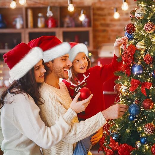 3 Pack Christmas Santa Hats for Adults - Extra Thicken Velvet Santa Claus Hats for Women Men Fluffy Plush Xmas Hats Christmas Party Supplies New Year's Eve Party Hats for Adults Teenagers