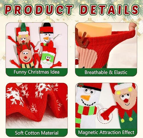 4 Pairs Christmas Socks, Crazy Holiday Hand Holding Socks Funny Christmas Stocking Stuffers