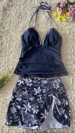 2026 New Sexy Deep V Two Piece Tankini Floral Printed Split Swimsuit Size S