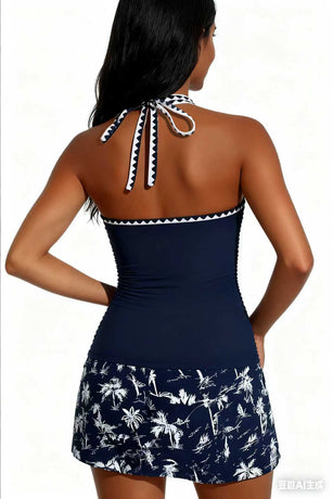 2026 New Sexy Deep V Two Piece Tankini Floral Printed Split Swimsuit Size XL