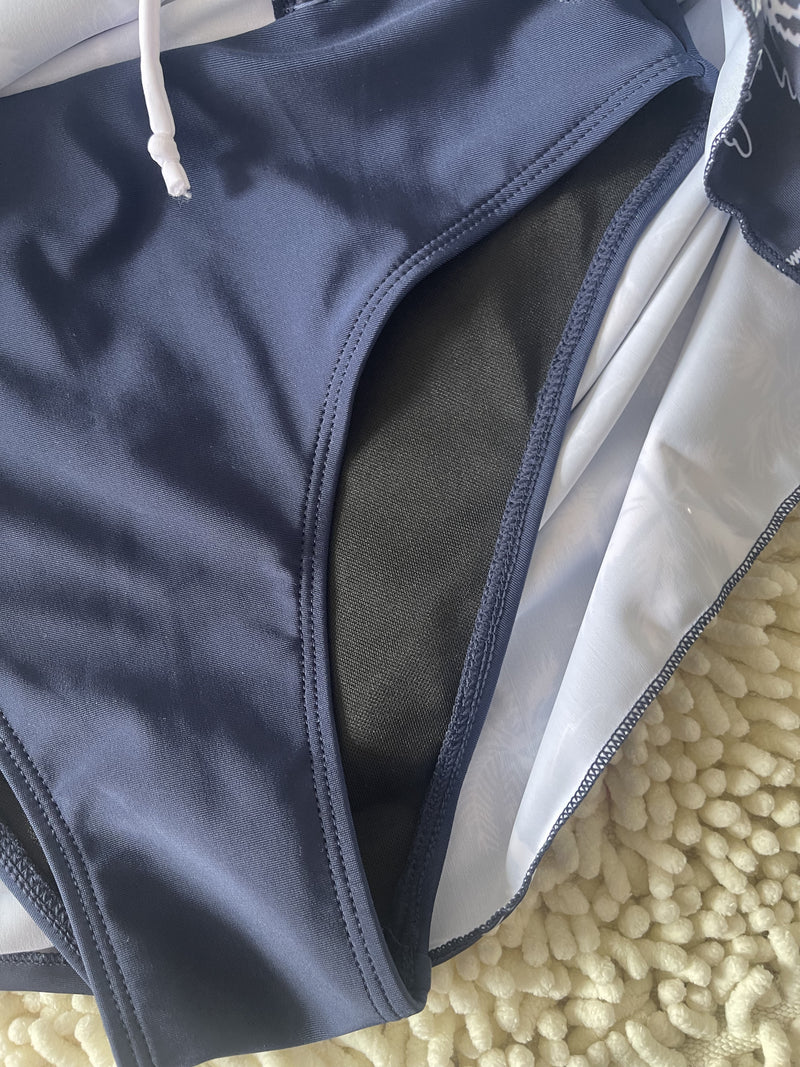 2026 New Sexy Deep V Two Piece Tankini Floral Printed Split Swimsuit Size XL