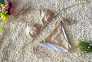 Beige Three Point Tie Bikini Simple Sexy Seashell Embellished Swimsuit Size XL