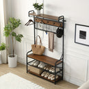 5-in-1 Entryway Hall Tree and 3 Tier Storage Bench, Pipe Style Coat Rack with 9 Hooks, Rustic Brown