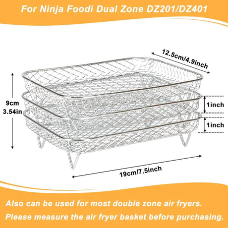 Air Fryer Rack for Ninja Dual Airfryer, 3pcs Stackable Stainless Steel Dehydrator Rack, Rectangle Double Air Fryer Accessories, Ninja Dual Airfryer Accessories