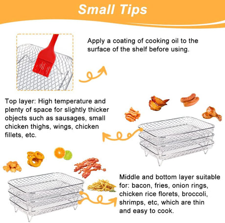 Air Fryer Rack for Ninja Dual Airfryer, 3pcs Stackable Stainless Steel Dehydrator Rack, Rectangle Double Air Fryer Accessories, Ninja Dual Airfryer Accessories