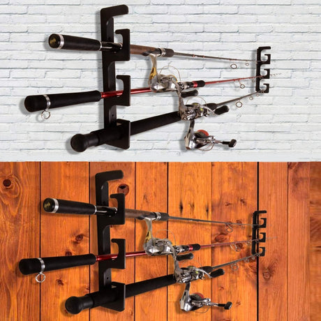 Fishing Rod Holders for Wall and Ceiling, Set of 6, 0.46 Size, Black, Garage Storage