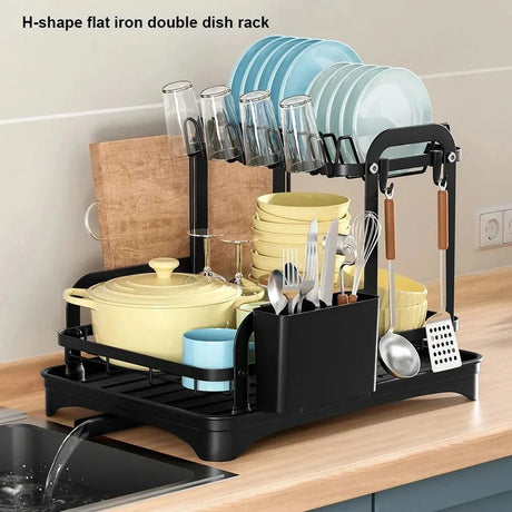2 Tier Dish Drainer Rack with Drain Basket