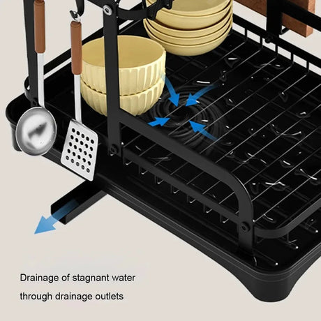 2 Tier Dish Drainer Rack with Drain Basket