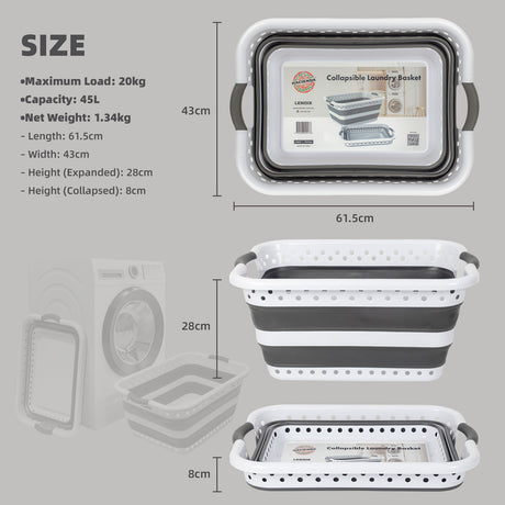 45L Space-Saving  Laundry Basket – Collapsible Hamper for Dorms, RVs, Homes & Garages