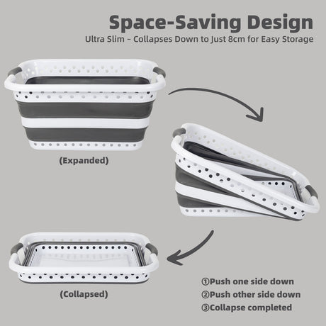 45L Space-Saving  Laundry Basket – Collapsible Hamper for Dorms, RVs, Homes & Garages
