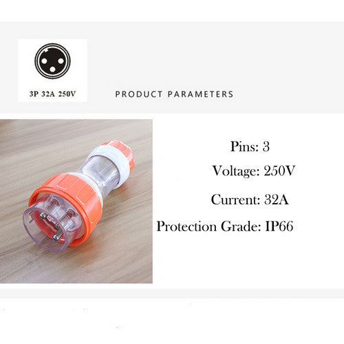 32 Amp 5m 3 Pin Extension Lead Single Phase 250V Rubber Cable Male/Female Plug