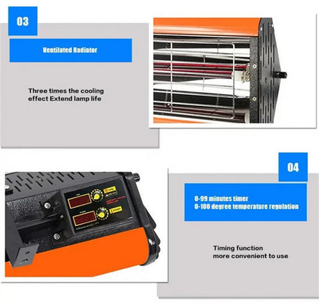 1200W Shortwave Infrared Paint curing Lamp Spray Painting Solary Baking Dryer