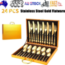 24pc Elegant Stainless Steel Gold Flatware Set Classic Knife Fork Spoon Gift Set