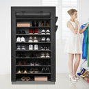 9 Tier Shoe Rack Portable Storage Cabinet Organiser Portable Wardrobe W/ Cover Black
