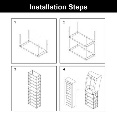 9 Tier Shoe Rack Portable Storage Cabinet Organiser Portable Wardrobe W/ Cover Black