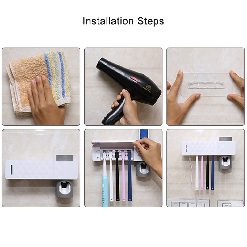 UV Lamp Sterilizer Toothbrush Holder Bathroom Automatic Toothpaste Health Clean