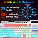 104 Keys Wireless Gaming Keyboard Mouse Set+Mouse Pad, RGB LED Backlit PC/Laptop White-RGB