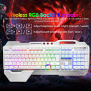 104 Keys Wireless Gaming Keyboard Mouse Set+Mouse Pad, RGB LED Backlit PC/Laptop White-RGB