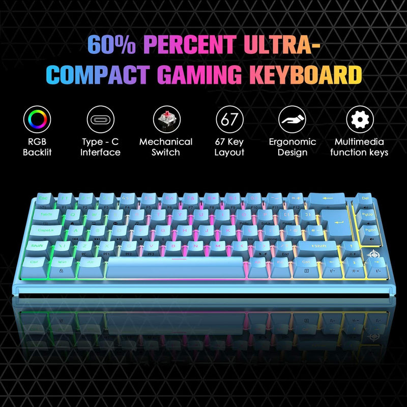 67 Keys Layout Design Mechanical Gaming Keyboard PC PS4 RGB Backlight Wired USB Blue