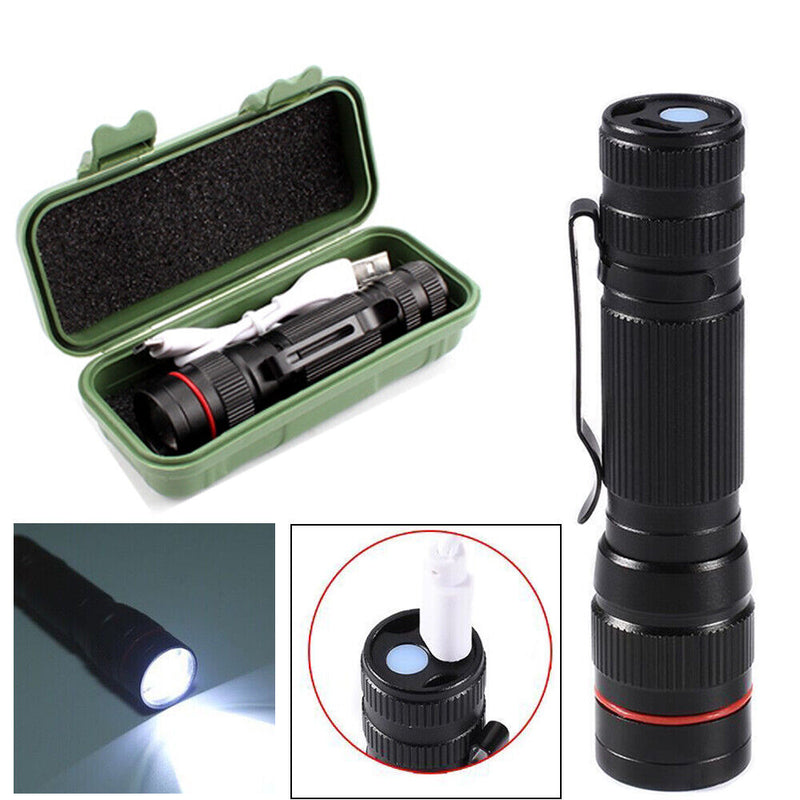 2x Mini Tactical Flashlight Small LED Torch 3 Mode Super Bright Light Clip Lamp